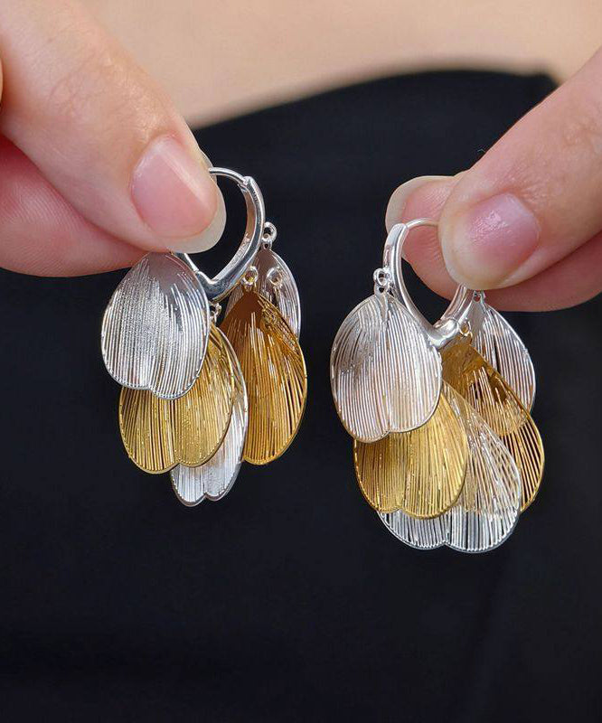 Colorblock Metal Hollow Out Tassel Hoop Earrings