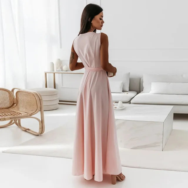 Dresses for White Sleeveless Loose V Neck Color Long Dresses Party Evening Robe Vestidos