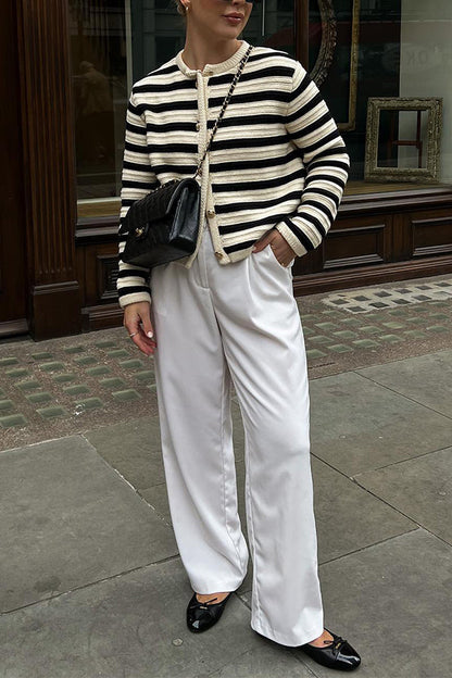 Striped Small Fragrant Style Knitted Cardigan
