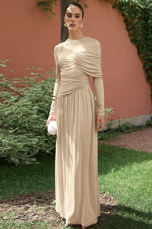 Ruched High Waist Long Sleeve Maxi Dress