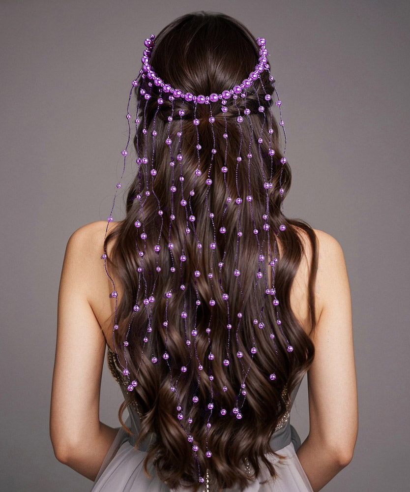 Handmade Purple Pearl Tassel Hairpiece