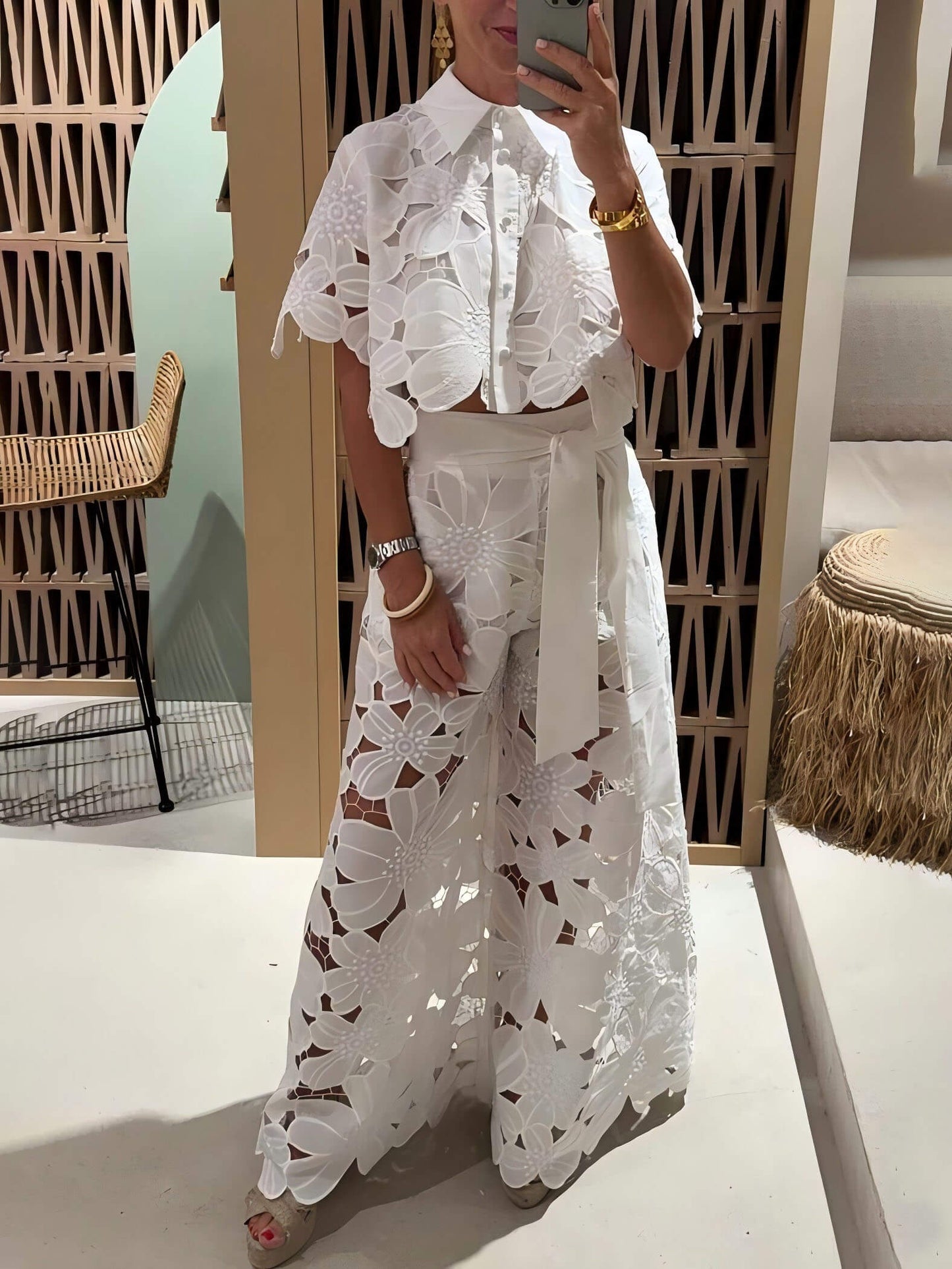 Exquisite Embroidery Hollow Cardigan Top