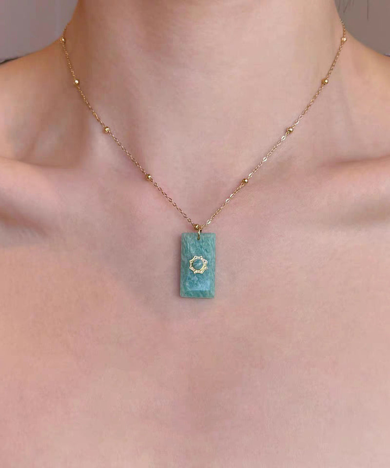 Blue Sterling Silver Overgild Beading Amazonite Pendant Necklace Three-piece Set