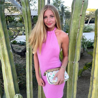 Summer Dress for Knitting Halter Sleeveless Bodycon Mini Dresses Y2k Backless Beach Dress Short