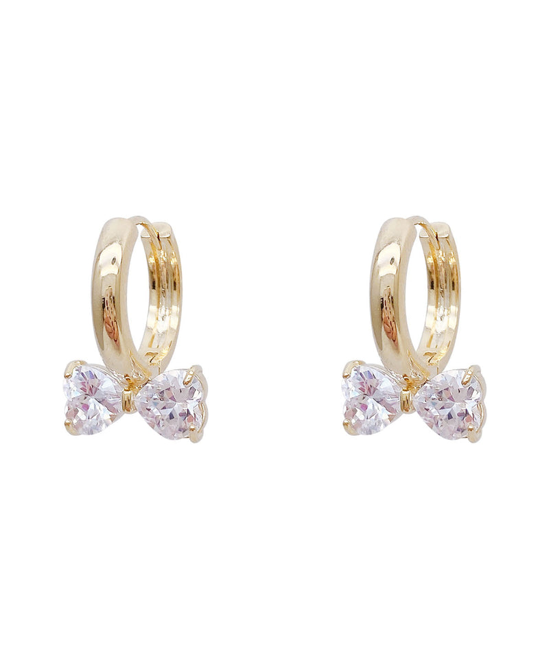 Gold Sterling Silver Overgild Crystal Bow Hoop Earrings