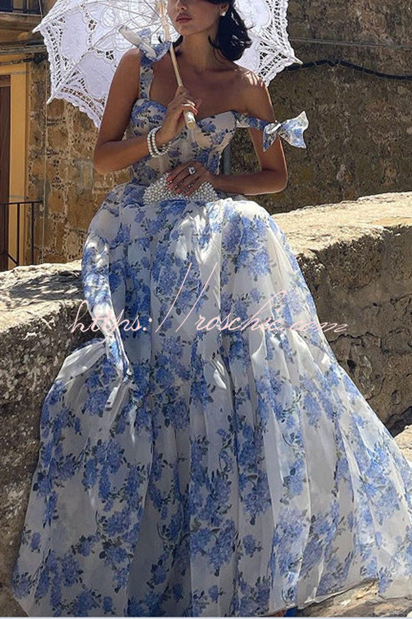 Fairytale Itself Organza Print Tie Strap Maxi Dress