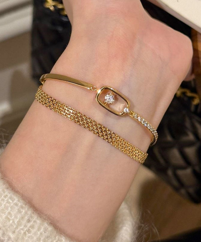 Vogue Gold Stainless Steel Zircon Chain Bracelet Two-piece Set