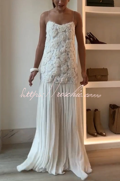 Indulge in Applique Pleated Chiffon Hem Slip Maxi Dress