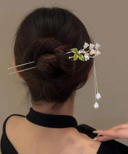 Silk Alloy Lily of the Valley Pearl Tassel Hairpin