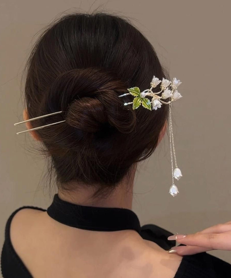 Silk Alloy Lily of the Valley Pearl Tassel Hairpin