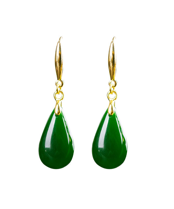 Green Sterling Silver Overgild Jade Water Drops Drop Earrings