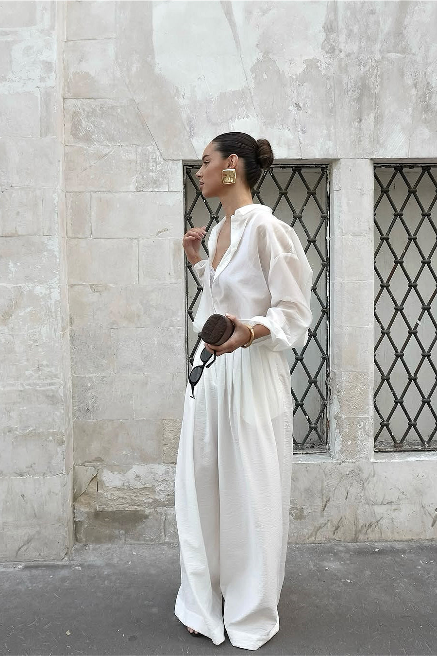 High-end Collared Loose Fit White Blouse