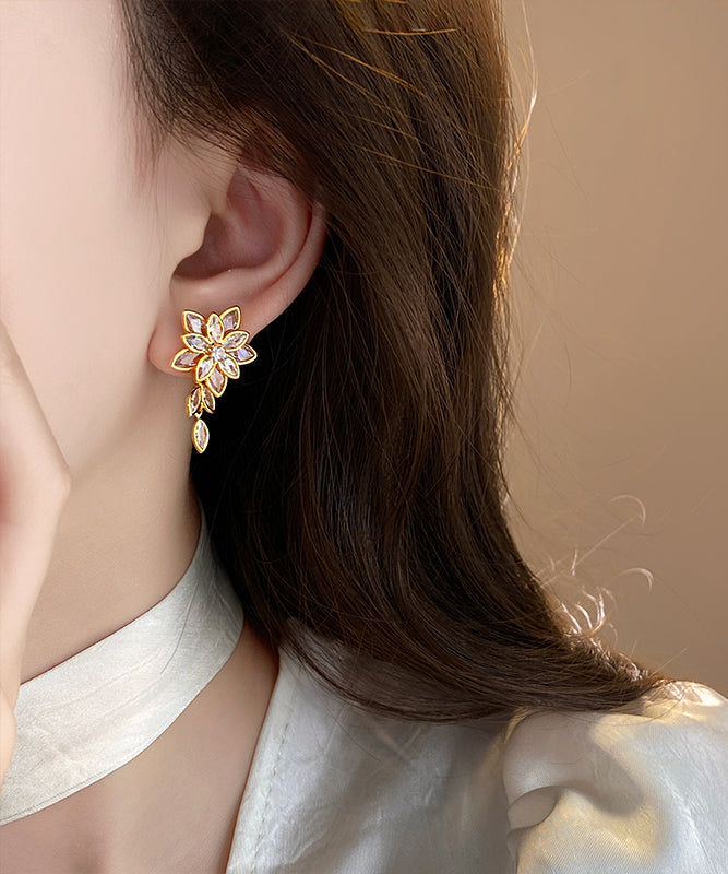 Fine Gold Copper Alloy Zircon Tassel Stud Earrings