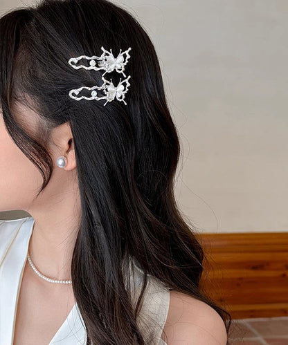 Silk Metal Zircon Hollow Out Butterfly Hairpin Two-piece Set