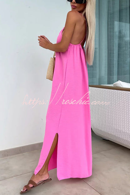 Color Resort Style Spaghetti Strap Backless Maxi Dress