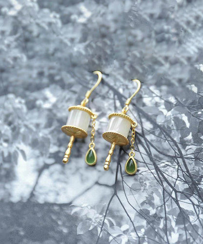 Gold Sterling Silver Overgild Jade Tassel Drop Earrings