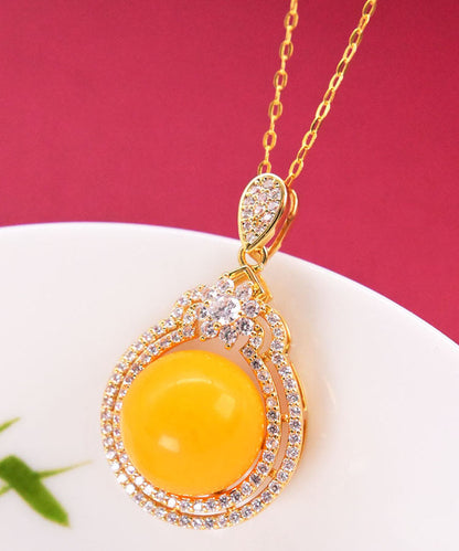 Yellow Sterling Silver Zircon Beeswax Pendant Necklace