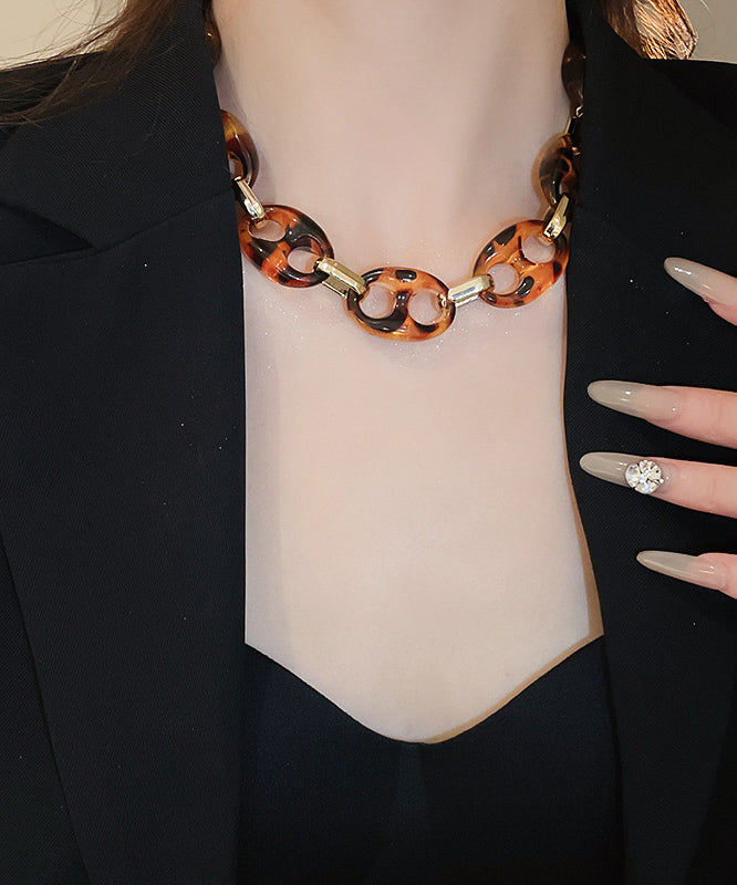 Coffee Alloy Acrylic Hollow Out Collar Necklace