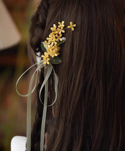 Chinese Style Yellow Alloy Tulle Osmanthus Ribbon a Pair Hairpin