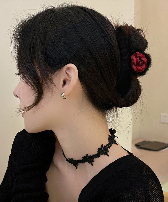 Black Fluffy Rose Shark Clamp Hairpin