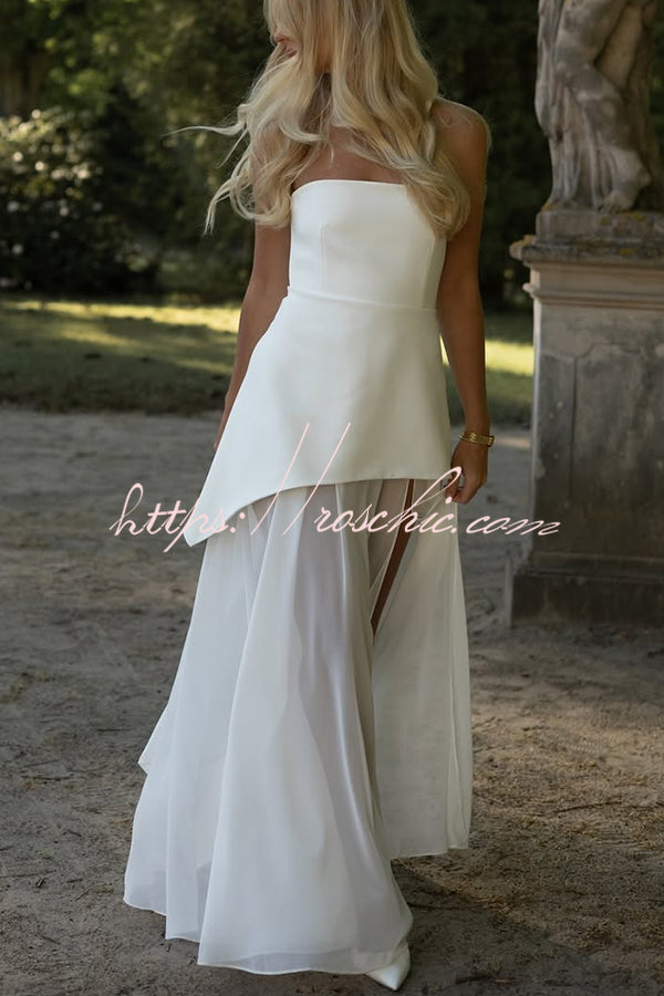 Monaco Off Shoulder Structured Top Chiffon Slit Hem Scarf Maxi Dress