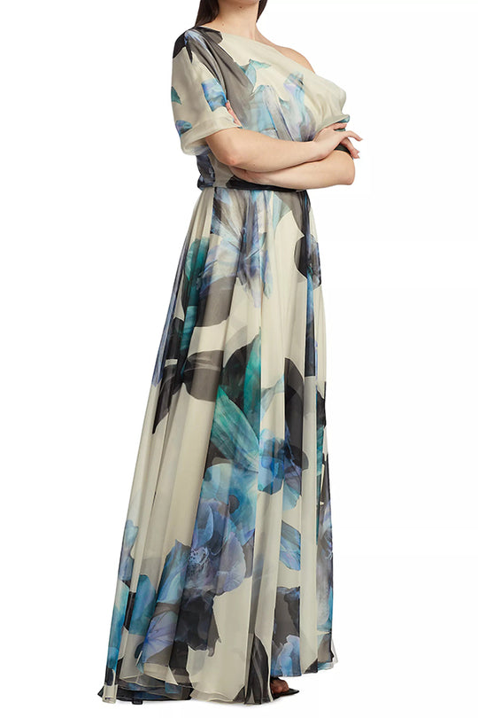 Unique Printed Short-sleeved One-shoulder Maxi Dress