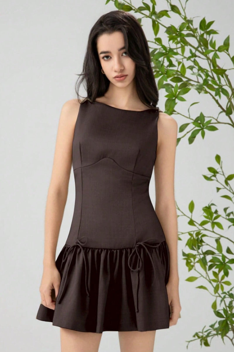 Color Bow Sleeveless Mini Dress