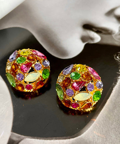 Rainbow Sterling Silver Overgild Zircon Crystal Stud Earrings