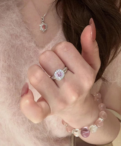 Diy Pink Sterling Silver Zircon Pigeo Egg Shaped Rings