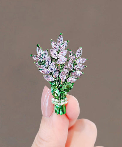 Green Alloy Crystal Lavender Brooches