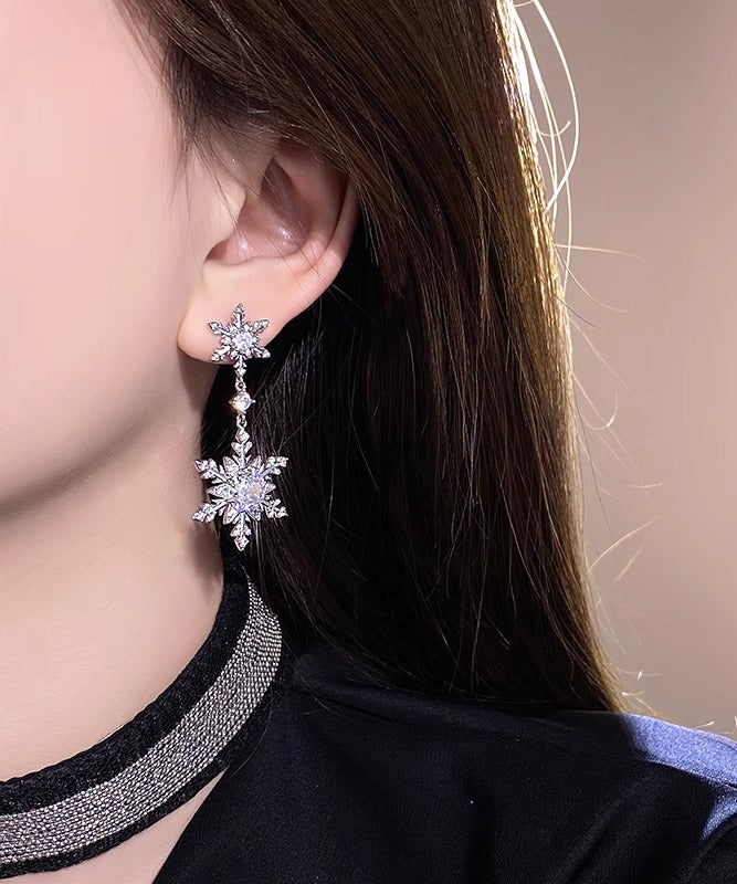 Silk Stainless Steel Alloy Zircon Snow Drop Earrings