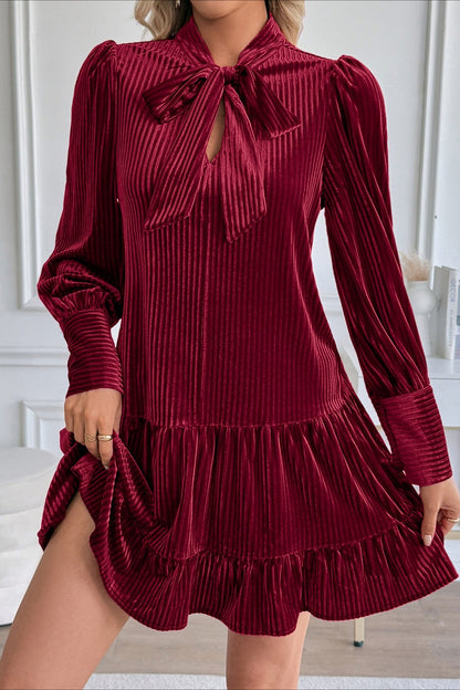 Velvet Bow Collar Flowy Short Mini Dress