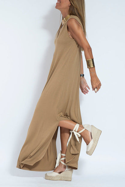 Is Eternal Knit Color Sleeveless Slit Maxi Dress