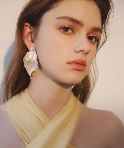Hammered Metal Irregular Leaf Drop Earrings