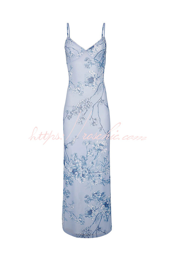 Reveling in the Unknown Print Slip Stretch Maxi Dress