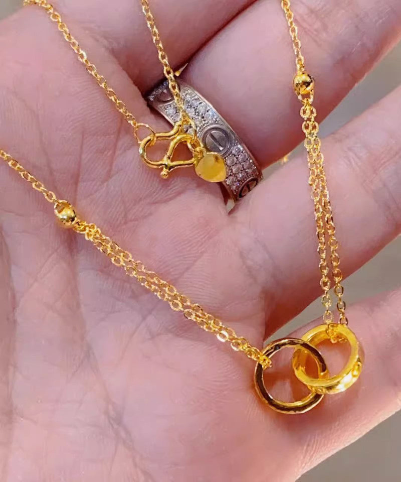 Gold Sterling Silver Alloy Double Ring Lariat Necklace