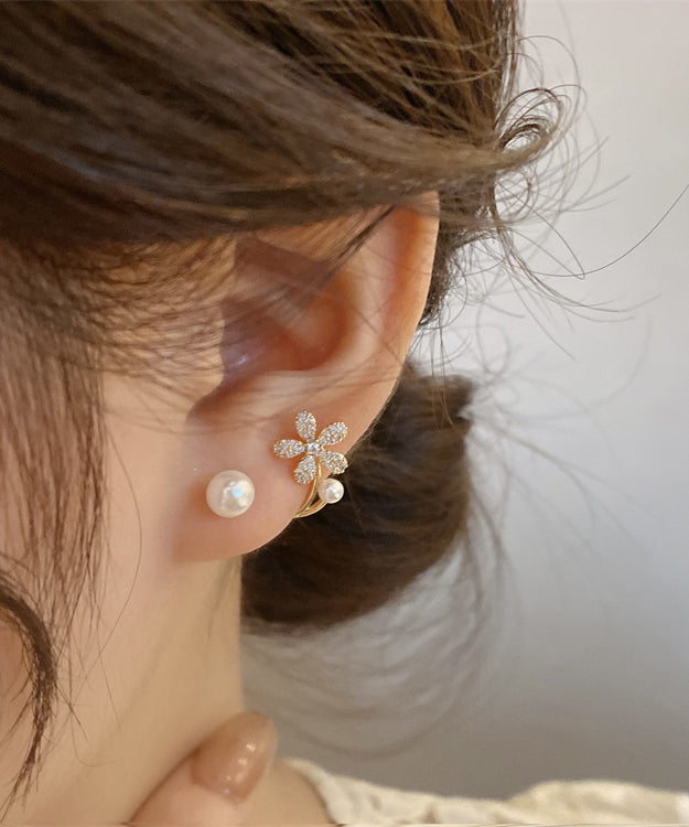 Handmade White Zircon Pearl Hoop Earrings