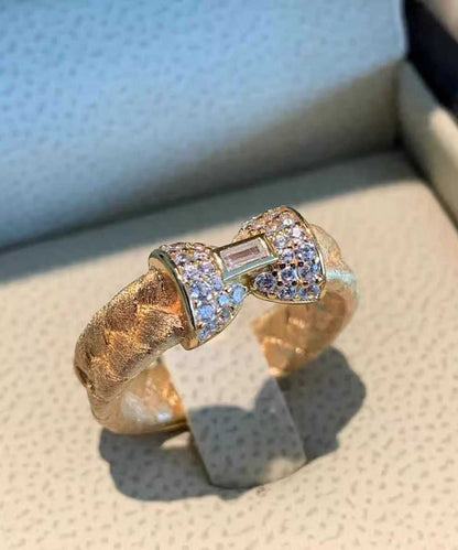 Gold Sterling Silver Overgild Inlaid Zircon Weave Bow Rings