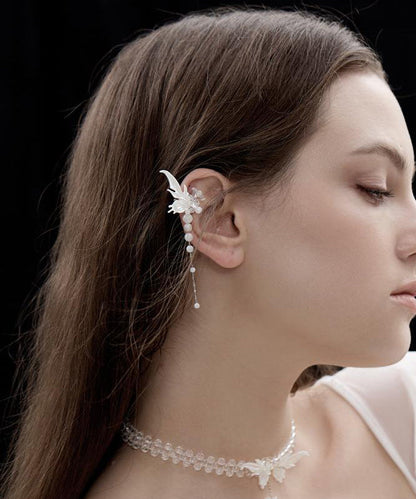 White Srerling Silver Butterfly Wings Tassel Drop Earrings