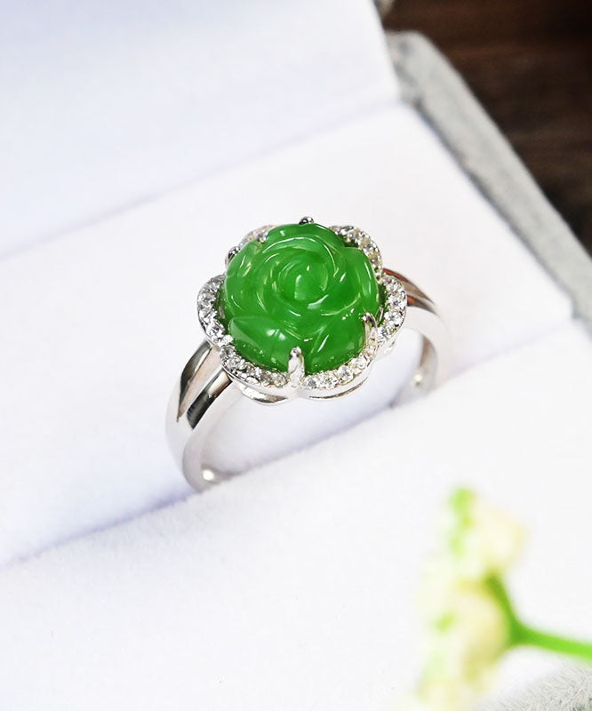 Oversize Green Sterling Silver Jade Zircon Rings