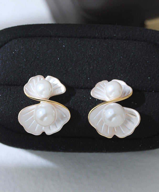 Diy White Copper Overgild Pearl Morning Glory Stud Earrings