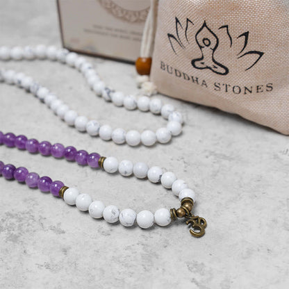 Buddha Stones 108 Mala Beads Amethyst White Turquoise Om Healing Meditation Energy Bracelet