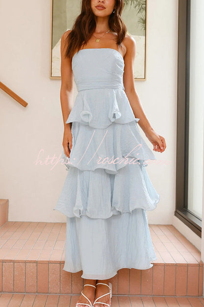 Pure Color Tube Top Backless Multi-layered Maxi Dress