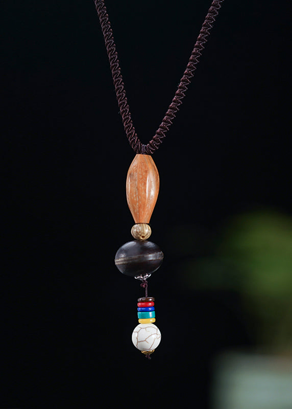 Colorblock Hand Knitting Agate Walnut Wenge Bodhi Pendant Necklace