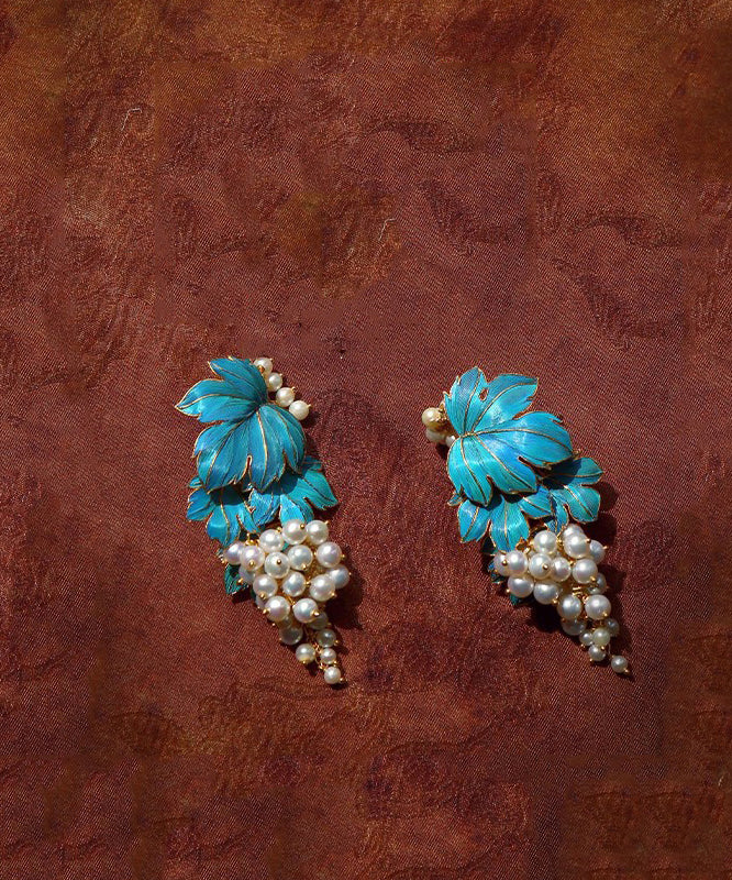 Blue Sterling Silver Overgild Grape Drip Glaze Stud Earrings