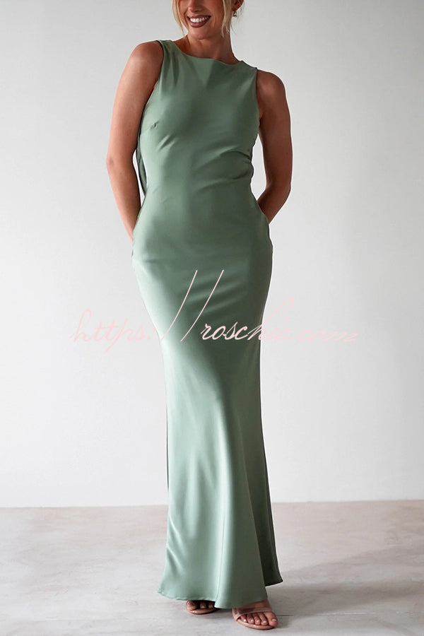 Color Backless Lace-up Slim Maxi Dress