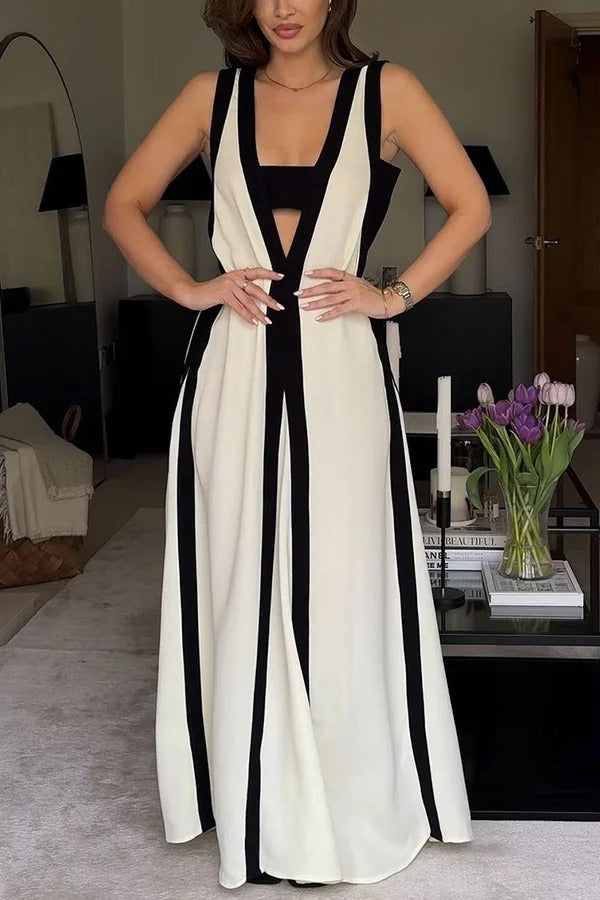 Piano Keys Reversible Style Colorblock A-line Maxi Dress