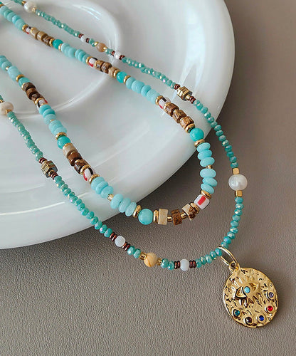 French Tianhe Stone Bead Light Titanium Steel Necklace Set