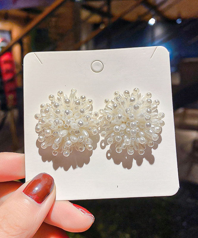 Diy White Alloy Pearl Fireworks Stud Earrings