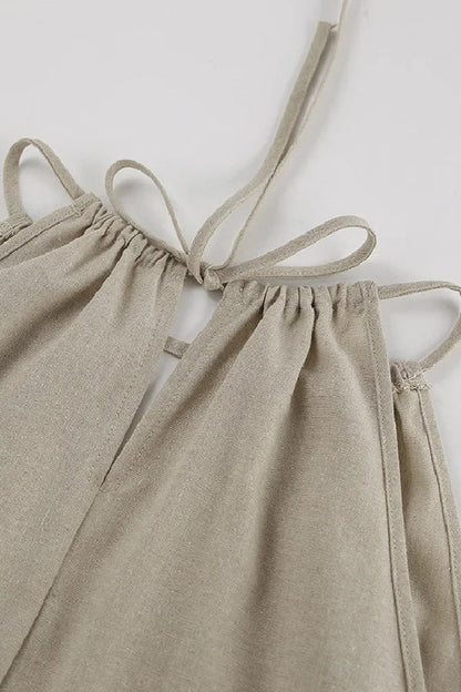 Cotton and Linen Cut-out Lace-up Vest \u0026 Wide-leg Pants Two-piece Set